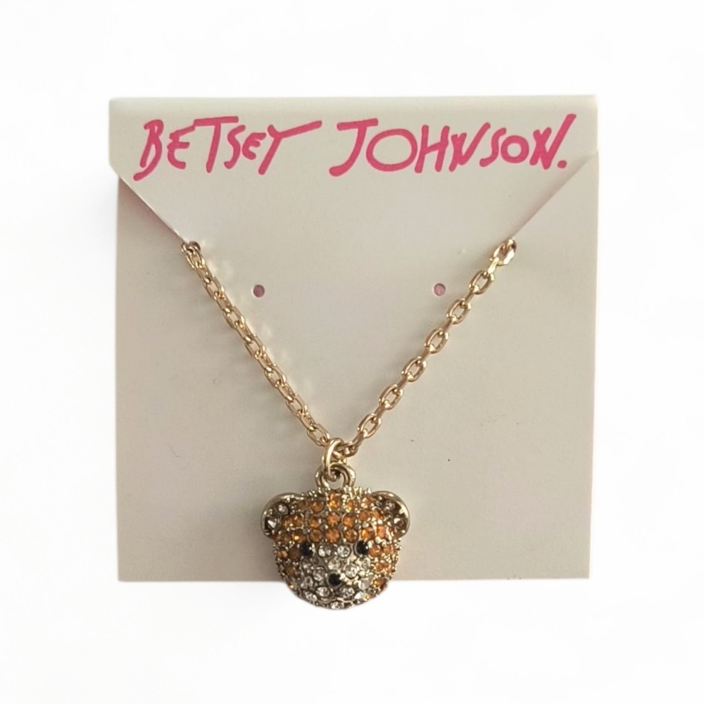 Betsey Johnson Pave Crystal Teddy Bear Pendant Necklace
